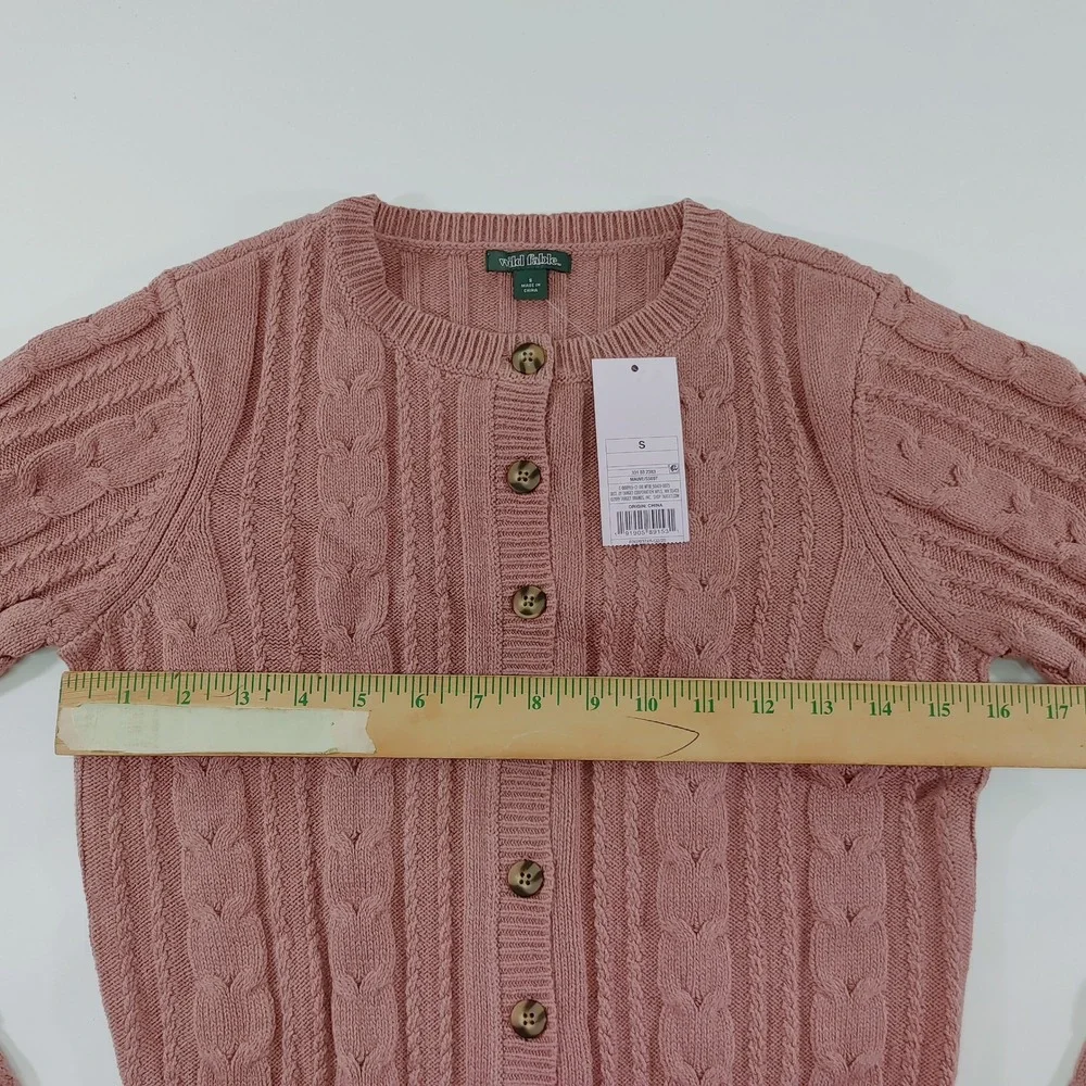 Wild Fable Womens Cropped Sweater Pink Cable‎ Knit Button UP Long Sleeve Size S